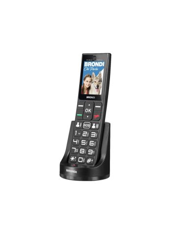 BRONDI AMICO FIDATO (NERO) - TELEFONO CELLULARE PER ANZIANI - TASTO SOS - TORCIA - CONTROLLO REMOTO - FOTOCAMERA - BASE DI RICARICA