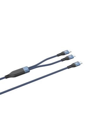 VULTECH CS-NCCL12BL - CAVO SMARTPHONE IN NYLON TYPE-C TO 2 TYPE-C E LIGHTNING 1,2M 5.0A 100W - BLU