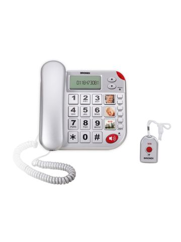 BRONDI SUPER BRAVO PLUS (ARGENTO) - TELEFONO CORDED - TASTI GRANDI - VIVAVOCE - DISPLAY - COMPATIBILE CON APPARECCHI ACUSTICI - TELECOMANDO SOS