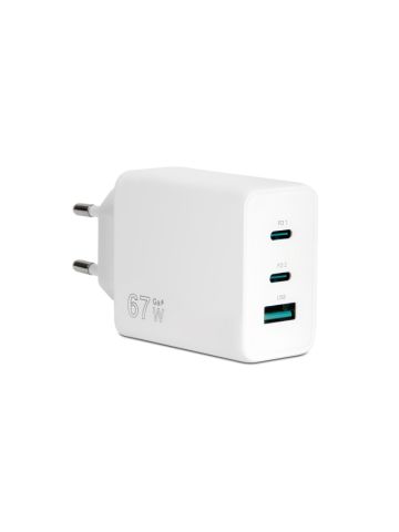VULTECH CC-367PDCUGWH - CARICATORE UNIVERSALE 2 PORTE TYPE-C + 1 PORTA USB PD67 QC 3.0 GAN 67W PPS BIANCO DIMENSIONI COMPATTE